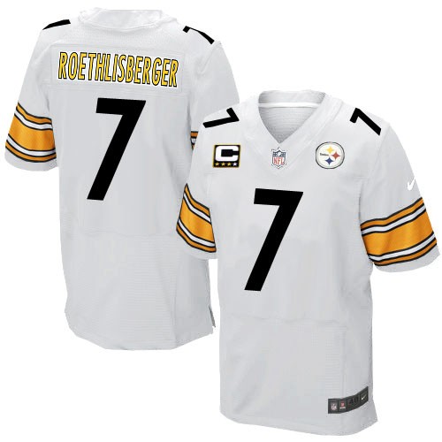 Men's Elite Ben Roethlisberger C Patch Nike Jersey White Road - #7 NFL Pittsburgh Steelers